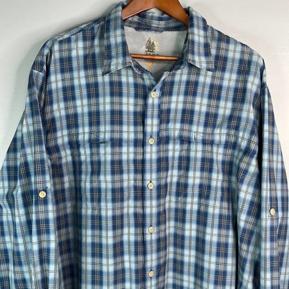 GH BASS Mens Plaid Utility Shirt Blue Adjustable Long Sleeve Size XL - Picture 3 of 11
